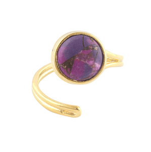 Custom Creative 10mm Round Mohave Purple Copper Turquoise Gemstone Statement <b>Ring</b> Gold Plated Double Layer <b>Open</b> Adjustable <b>Rings</b> - Product Image 1