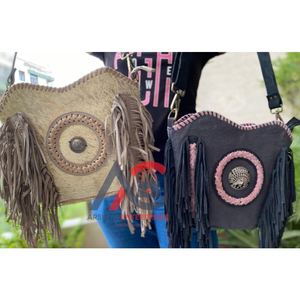 New Western Style Hair on Hide Fur Suede Leather Fringe <b>Bag</b> High Quality <b>Boho</b> Women Fur Leather Unique Middle Concho Fringe <b>Bags</b> - Product Image 1