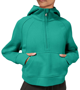 Sweat-shirts à capuche pour femmes, doublés polaire, à col montant, avec demi-fermeture éclair, manches longues, coupe classique, 100% coton, écologiques, hiver, avec passe-pouce - Product Image 4