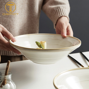Bol en céramique beige de 10 pouces avec bord doré, <span class=keywords><strong>assiette</strong></span> creuse texturée pour restaurants et bistrots européens, approvisionnement commercial en gros - Product Image 6