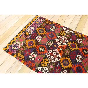 Tapis turc vintage 3,5x5,1 pieds, tapis en laine abstrait rouge - Product Image 4