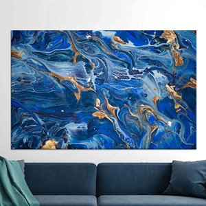 Impression sur toile minimaliste moderne : Art élégant en marbre bleu et or, TOILE ENVELOPPEE - Product Image 1