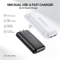 Chargeur mural ultra fin 18W, double port USB-A, chargeur rapide, prise US, taille de poche 1,6 cm, adaptateur d'alimentation portable pour téléphone Samsung