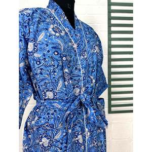 Boho Cotton <b>Kimono</b> Hand-Printed Floral Butterfly Pattern Lightweight Indian House Robe for <b>Beach</b> Vacation ODM Supply - Product Image 4