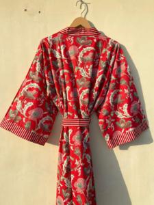 Vestido de Kimono de algodón con estampado Floral corto hecho a mano indio para mujer, envoltura de Bikini perfecta para ropa de vacaciones de playa informal otoño - Product Image 6