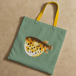 <b>Medium</b> Pufferfish Tote <b>Bag</b> Canvas Nylon Ribbon Handle Zipper Heat Transfer Cartoon Letter Screen for Advertising Daily <b>Gift</b> - Product Image 3