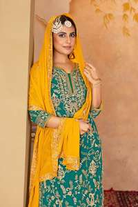 NOUVEAU DESIGNER Fatema Fashion HEAVY FUAX GEORGEET FANCY TOP SALWAR KAMEEZ SET EMBROIDERY SEQUENCES WORK REAL MIRROR HAND WORK - Product Image 6