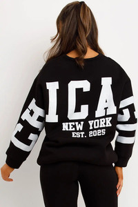 Sudadera de gran tamaño con eslogan de Chicago para mujer negra personalizada de calidad superior, sudadera para mujer, gimnasio y entrenamiento para mujer - Product Image 5