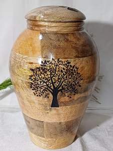 10.5 "ทําด้วยมือไม้มะม่วงUrnsอนุสรณ์ไม้Yeepsakebeniedผู้ใหญ่เถ้าโถขยะพร้อมฝาปิดและแกะสลักต้นไม้สําหรับมนุษย์และสัตว์เลี้ยงเถ้า - Product Image 6