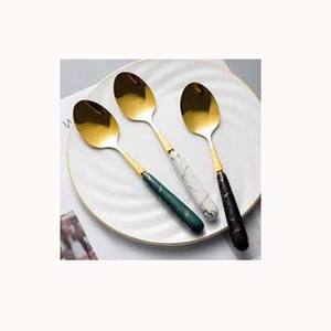 Ustensile de service alimentaire, ensemble de vaisselle fantaisie de style occidental, acier inoxydable, or, poli miroir, poignée ronde en résine rose faite à la main - Product Image 6