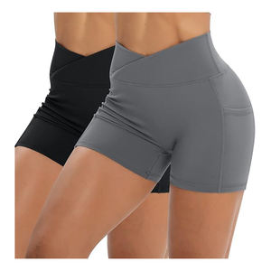 Short de yoga solide de haute qualité pour femme avec poche latérale taille haute pour matériau séchage rapide et conception sans couture - Product Image 4