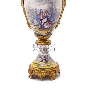 Antique brass and porcelain decorative <b>vase</b> with hand painted classical scene ornate detailing <b>vintage</b> inspired design - Product Image 2