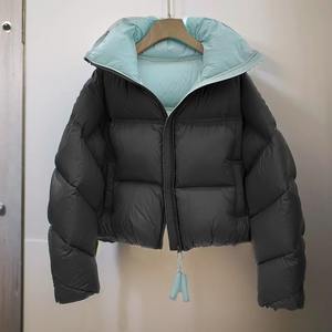 Parka d'hiver pour femme, manches longues, rembourrée, en peau de mouton, coton, veste unie, courte, slim, col roulé, fermeture éclair, imperméable - Product Image 2