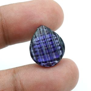 Pierre précieuse en forme de feuille sculptée en iolite naturelle pour la fabrication de bijoux - Product Image 3