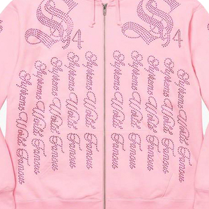 Sweat-shirt à capuche surdimensionné pour homme personnalisé, style streetwear vintage, couleur rose avec strass, prix bas - Product Image 3