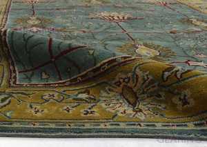 Tapis traditionnel bleu sarcelle de style persan en or, bleu et beige |    chambre chambre d'enfants |   Tapis de 8x10 à 9x12, taille personnalisable disponible - Product Image 2