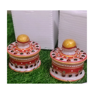 Handmade Marble <b>Stone</b> Gold <b>Painted</b> Premium Quality Antique Style Kumkum Box for Home Decor and Gift - Product Image 3