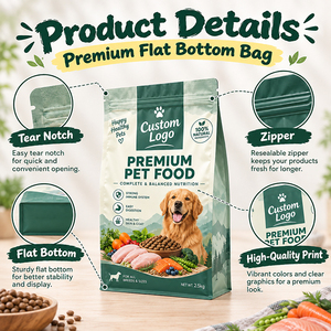 Sac d'emballage en plastique flambant neuf, pochette à fermeture éclair, à fond carré plat, à fermeture éclair, recyclable pour les aliments, les chiens et les chats, 1KG, 2KG, 2.5KG - Product Image 3