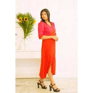 Robe midi rouge élégante pour femmes, robe d'église formelle solide à manches longues, robe évasée rouge grande taille personnalisée pour la carrière des femmes - Product Image 4