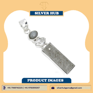2022 último de Plata de Ley 925 Grey Meteroite Herkimer colgante hecho a mano para la venta - Product Image 2