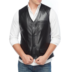 Gilet d'hiver en cuir pour hommes, avec boutons en fourrure, respirant, long, tendance, tricoté en polyester 3D. - Product Image 5
