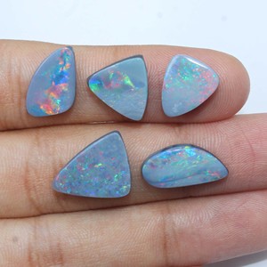 Natural Australian <b>Fire</b> Opal Doublet Cabochon Smooth Black Silver and White Bead for Jewelry Making Gemstone - Product Image 3