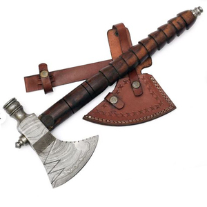 Wholesale Customized Damascus Hunting Hatchet <b>Axe</b> Premium Quality OEM ODM Service Hand Forged <b>Wood</b> Handle with Leather Sheath - Product Image 1