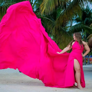Vestido largo de satén volador con cuello Halter personalizado de alta calidad para sesión de fotos Santorini Flowy Flying Dress para mujer - Product Image 1