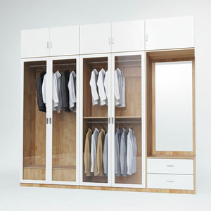 Système de garde-robe au design minimaliste 240x55x220cm avec portes vitrées en bois d'hévéa, autoportant, pliable, idéal pour appartement - TQA68048 - Product Image 1