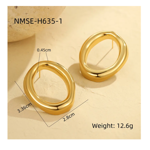 Pendientes de tuerca de acero inoxidable chapados en oro de 18 quilates Vintage, aro en forma de círculo irregular con perlas, tachuelas de moda de Color puro - Product Image 3