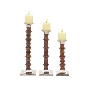 Bougeoir pilier en bois et métal de luxe pour la maison de table décoration de noël et de mariage piliers de bougie - Product Image 6