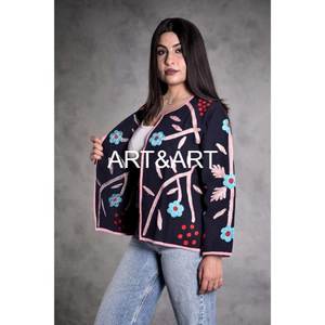 Manteau court d'hiver unisexe en coton brodé Suzani matelassé, veste à boutons respirante et écologique pour hommes et femmes - Product Image 5