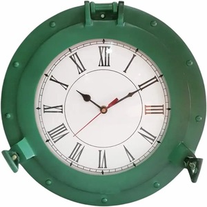 Aluminum Green Porthole <b>Clock</b> Nautical Wall Timepiece For Home Office And Coastal Decor - Product Image 4