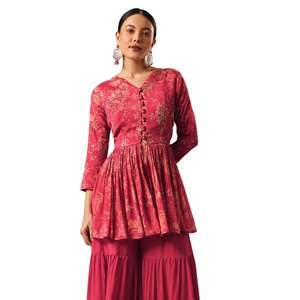 ชุด peplum TOP sharara พิมพ์ลายดอกไม้สีแดงพร้อม dupatta สำหรับงานรื่นเริงงานเลี้ยงงานแต่งงานการต้อนรับในโอกาส - Product Image 5