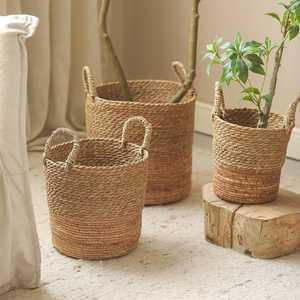 Cesta de flores tejidas de algas marinas nórdicas maceta tejida de hierba hecha a mano Paradise Bird Qin Leaf Banyan planta verde maceta para flores - Product Image 3