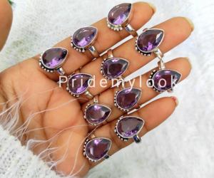 แหวนพลอยอเมทิสต์แบบเหลี่ยมเพชรพลอยรูปทรงลูกแพร์พร้อม925ชุบทองและกุหลาบขายส่งทันสมัย - Product Image 3