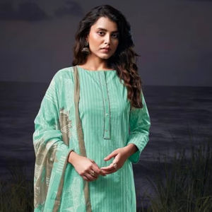 ผ้าคอตตอนพิมพ์ลายปักสไตล์ซาลวาร์ Kameez แคตตาล็อกแบบเต็มสำหรับงานปาร์ตี้ - Product Image 1