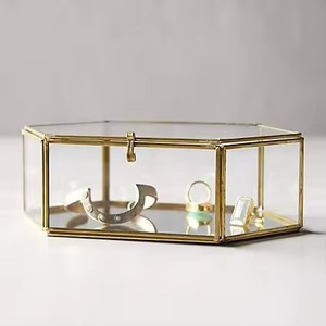 Boîte de rangement pour bagues en verre transparent de haute qualité, forme hexagonale, boîte à bijoux, boîte à bibelots, finition dorée, mariages - Product Image 6