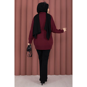 Ensemble de pull en tricot à col polo pour femme avec bordure Kazak - Product Image 5