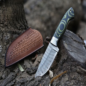 Cuchillo de caza Skinner de hoja de acero de Damasco hecho a mano personalizado con mango de Micarta y Funda de cuero compatible con OEM - Product Image 4