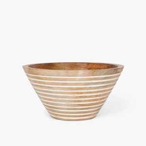 Tazón Cónico de Madera con Nervaduras Blancas, Acabado Blanco Lavado, Diseño Geométrico Moderno en Forma de Pera, Plato para Ensalada de Madera de Mango para Vajilla Minimalista - Product Image 1