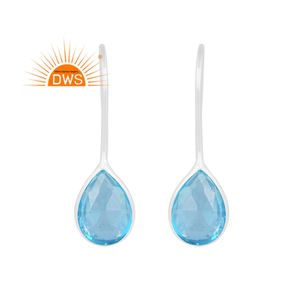 ต่างหูเงินแท้ดีไซน์ทันสมัยประดับด้วยพลอยควอตซ์อะความารีนคู่ ผลิตโดยผู้ผลิตเครื่องประดับตามสั่ง - Product Image 1