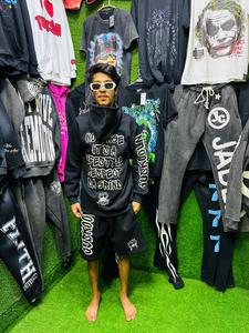 Sweat-shirt à capuche pour hommes avec patchs personnalisés lourds brodés délavés à l'acide Vintage - Product Image 5