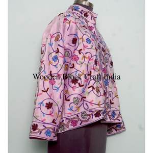 Velvet Fabric Suzani Embroidery Women's Trench Coat Casual Short Floral <b>Boho</b> <b>Style</b> Street Fashion 100% Cotton Stand Collar Open - Product Image 1