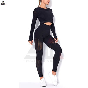 Ensemble 2 pièces de vêtements de yoga pour femmes grandes tailles, personnalisé avec logo sur le devant, respirant, séchage rapide, taille élastique, Spandex/Polyester, haute qualité - Product Image 4