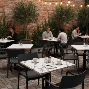 Tavolo Quadrato di Grado Commerciale in Marmo Bianco per Interni ed Esterni con Piano Rinforzato in Composito di Pietra - Product Image 3