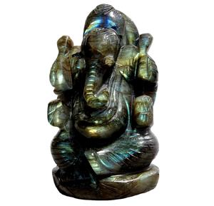 Statue de Ganesha en labradorite, cristal de guérison miraculeux, sculpture, figurine gravée, religieuse, environ 7 pouces. Art des pierres précieuses Rudra d'Inde - Product Image 4