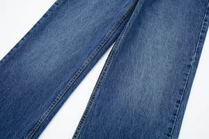 Customized Stonewashed Solid Dot Pattern Denim Straight <b>Jeans</b> Breathable Mid <b>Waist</b> Casual Streetwear Pants for Winter Summer - Product Image 3