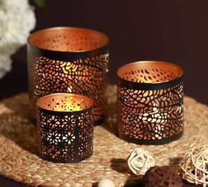 Top Selling 3 Piece Metal Iron Etching Net Votive Lantern With <b>Black</b> <b>Gold</b> Wedding Table <b>Decor</b> for Christmas Parties - Product Image 5