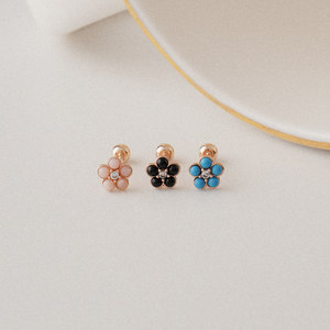 Orecchini da donna alla moda in oro 14k Fine per festa simpatici orecchini 3 colori fiore zirconi Piercing cubici regali all'ingrosso K-gioielli - Product Image 5